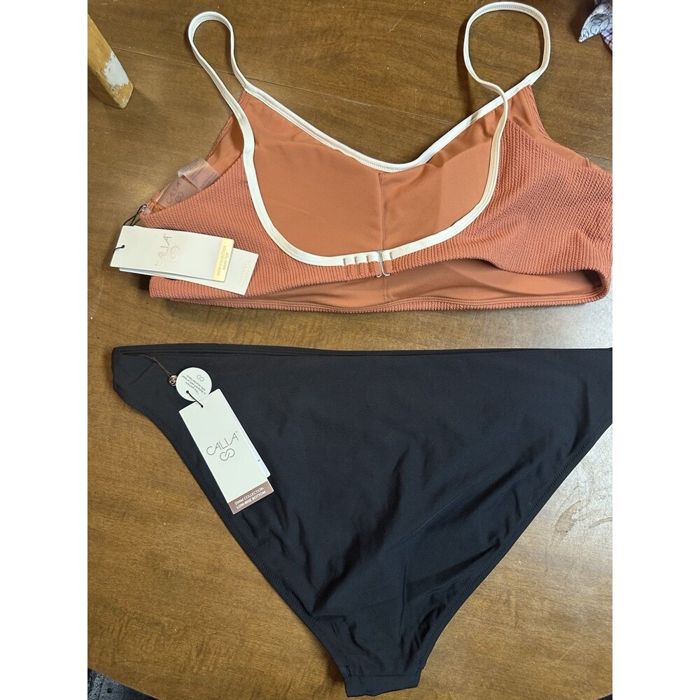 Calia Womens Ribbed Bikini Top Orange Terracotta Low Rise Bottom Black XXL NWT - Picture 7 of 7